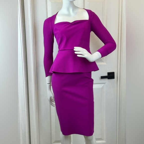 Chiara Boni Elegant Fitted Formal Ingalee Square-Neck Peplum Dress Size 38. H9 - Picture 2 of 16